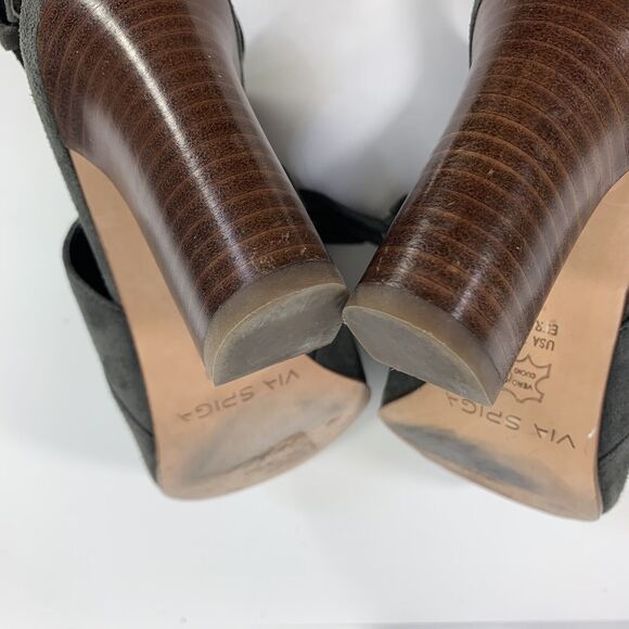 Via Spiga Bootie Peep Toe Sz 7 Heels Gray Leather Fringe Southwestern Country - Picture 12 of 16